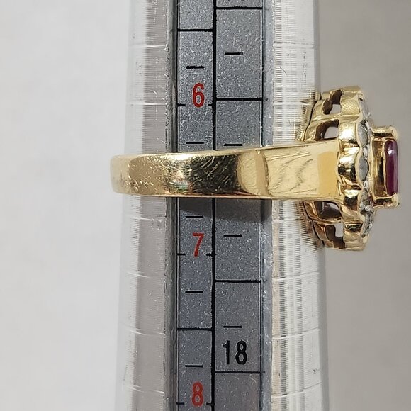 VTG 5.10g 14K Gold Natural Genuine Ruby & Diamond Cluster Halo Ring Size 6/7 - Picture 7 of 15